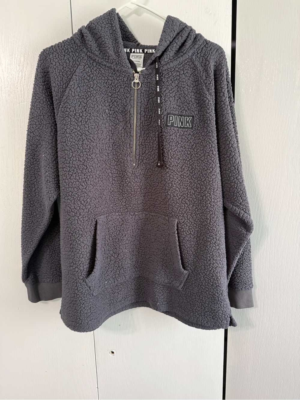 PINK Victoria's Secret Men's Dark Gray Sherpa Half-Zip Hoodie